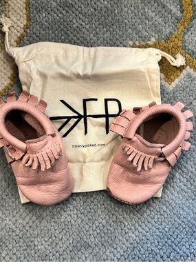 Freshly Picked Blush Pink Leather Fringe Baby Moccasins